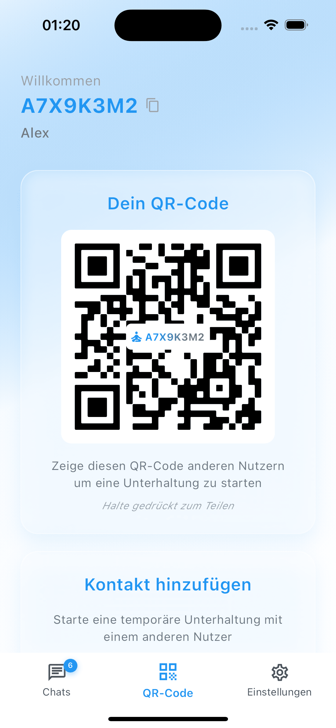 tempra QR-Code für eine sichere Kontaktaufnahme ohne Telefonnummer